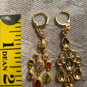 Elegant Gold Plated Multi-Color Cubic Zirconia Drop Earrings